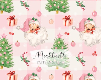 Pink Retro Santa Seamless Pattern | Christmas Patterns | Commercial Use Surface Pattern