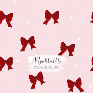 Red Bow Coquette Seamless Pattern | Hearts and Bows | Commercial Use Surface Pattern