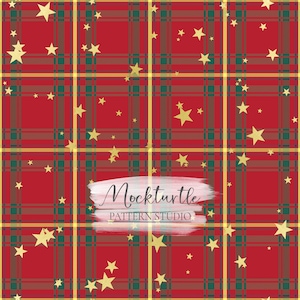 Star Christmas Tartan Seamless Pattern | Winter Plaid Collection | Christmas Plaid Pattern | Gold Star | Commercial Use Surface Pattern