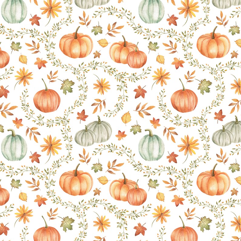 Boho Pumpkin Seamless Pattern | Watercolour Floral Autumn Pumpkins ...