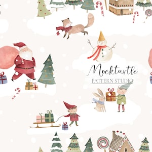 Babbo Natale senza cuciture / Natale senza cuciture / Albero di Natale Modello di superficie / Babbo Natale ed elfi, modello di superficie per uso commerciale
