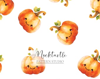 Smiley Pumpkin Seamless Pattern | Autumn Fall Design | Commercial Use Surface Pattern