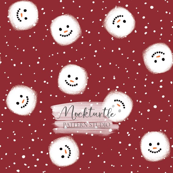 Marshmallow Snowman Seamless Pattern | Holiday Patterns | Commercial Use Surface Pattern