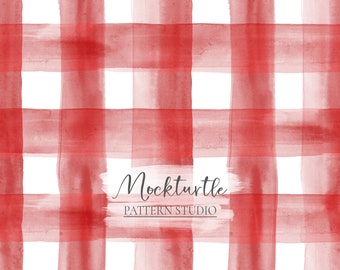 Red Watercolor Gingham Seamless Pattern | Holiday Plaid | Christmas Plaid | Winter Collection | Commercial Use Surface Pattern