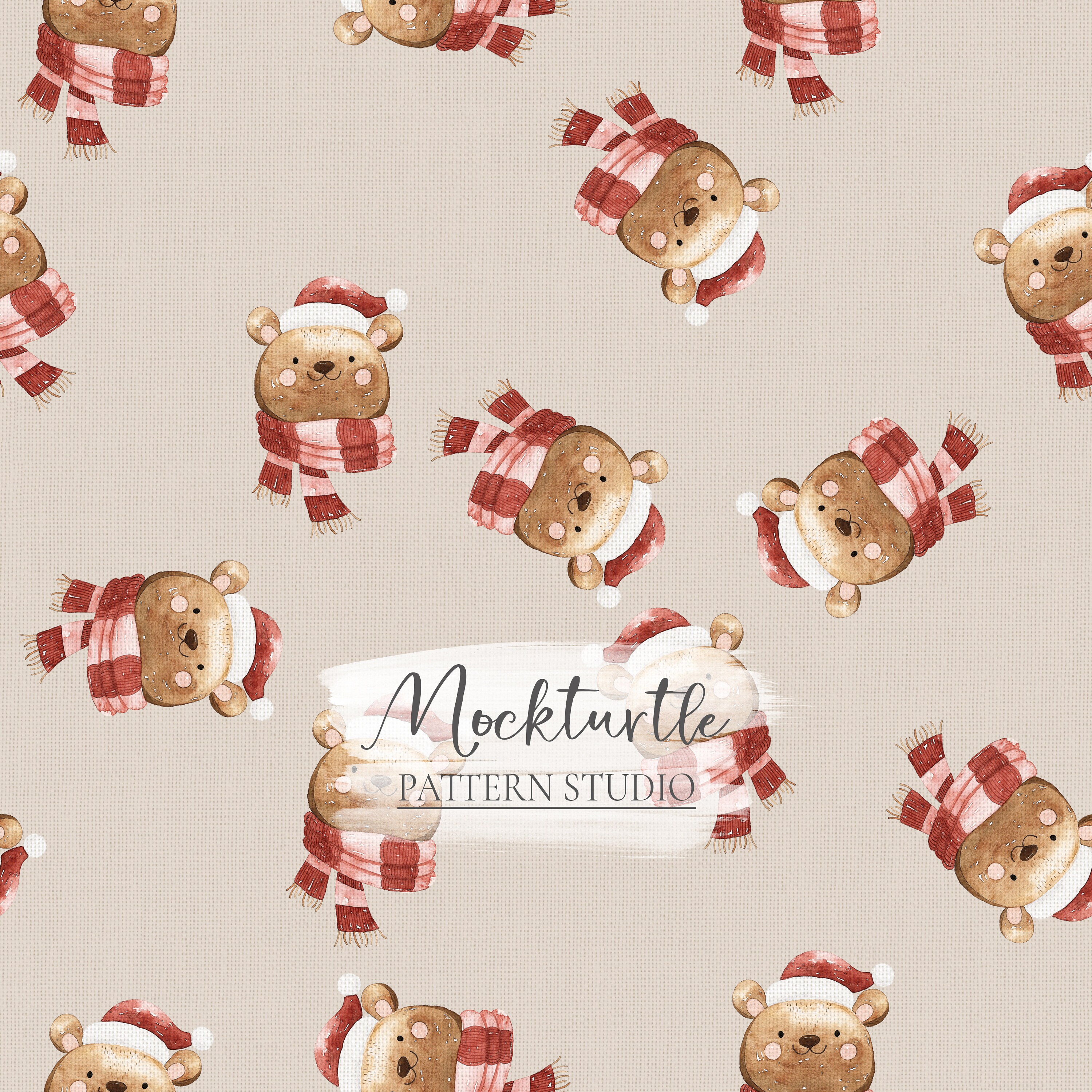 Santa Bear Seamless Pattern | Christmas Seamless Pattern | Christmas Bear Surface Pattern | Santa Teddy, Commercial Use Surface Pattern