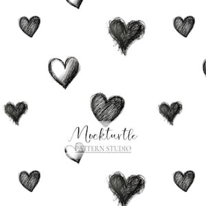 Black Gothic Hearts Pattern | Valentine Doodle Hearts | Love Surface Pattern | Commercial Use Surface Pattern
