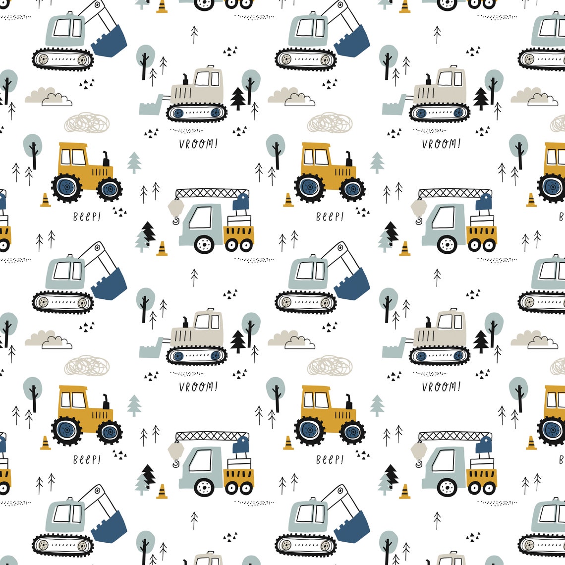 Digger Seamless Pattern | Tractor Surface Pattern | Transport Seamless ...