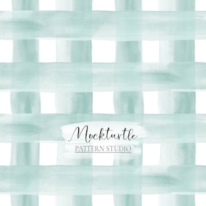 May include: Seafoam green watercolour gingham pattern, seamless repeat. Mockturtle Pattern Studio.