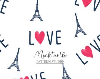 Paris Love Hearts Pattern | Valentine Hearts | Eiffel Tower Pattern | French | Love Surface Pattern | Commercial Use Surface Pattern
