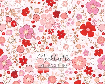 Ditsy Flower Seamless Pattern | Valentine's | Floral Surface Pattern | Commercial Use