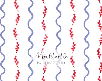 Bold Flower and Stripe Pattern | Floral Summer | Wavy Striped Surface Pattern | Commercial Use