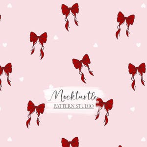 Red Bow Coquette Seamless Pattern | White Hearts | Commercial Use Surface Pattern