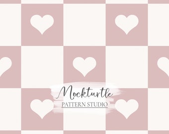 Pink Check with Hearts Pattern | Hearts And Checks | Love Surface Pattern | Commercial Use Surface Pattern