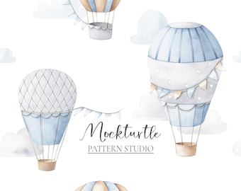 Hot Air Balloons Seamless Pattern | Sky Surface Pattern | Commercial Use Surface Pattern