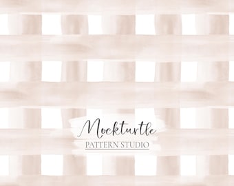 Beige Watercolour Gingham Seamless Pattern | Summer Spring Plaid Collection | Commercial Use Surface Pattern