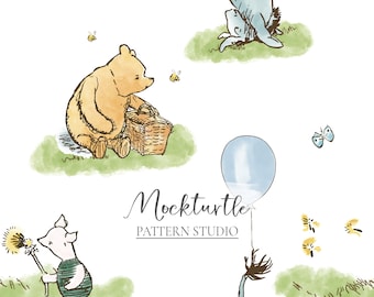 Klassische Winnie Puuh Muster | Winnie the Pooh Schweinchen Eeyore | Winnie Puuh Oberflächenmuster | Kommerzielle Nutzung Oberflächenmuster