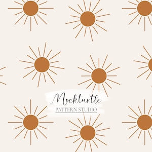 Boho Sun Seamless Pattern | Sun Surface Pattern | Mustard Sun Seamless Pattern | Commercial Use Surface Pattern