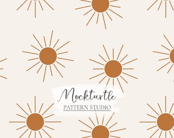 Boho Sun Seamless Pattern | Sun Surface Pattern | Mustard Sun Seamless Pattern | Commercial Use Surface Pattern
