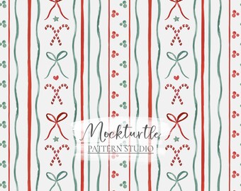 Red & Green Christmas Stripe Seamless Pattern | Vintage Holiday Patterns | Commercial Use Surface Pattern