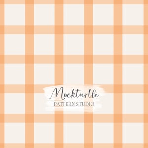 May include: A seamless pattern featuring a white background with a repeating orange and white checkered design. The text "Mockturtle PATTERN STUDIO" is centred at the bottom of the image.