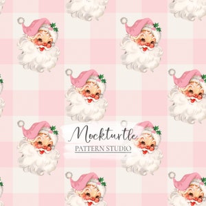 Pink Retro Santa Seamless Pattern | Retro Christmas Seamless Pattern | Pink Santa Surface Pattern |  Commercial Use Surface Pattern