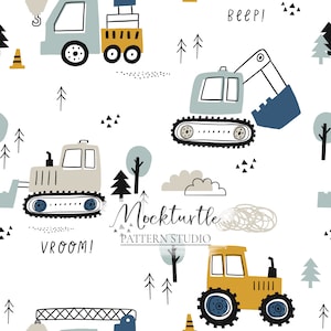 Digger Seamless Pattern | Tractor Surface Pattern | Transport Seamless Pattern | Commercial Use Surface Pattern