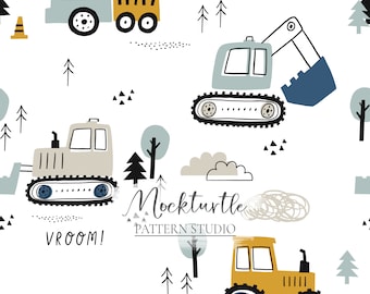 Digger Seamless Pattern | Tractor Surface Pattern | Transport Seamless Pattern | Commercial Use Surface Pattern