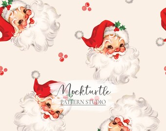 Red Retro Santa Seamless Pattern | Christmas Patterns | Commercial Use Surface Pattern