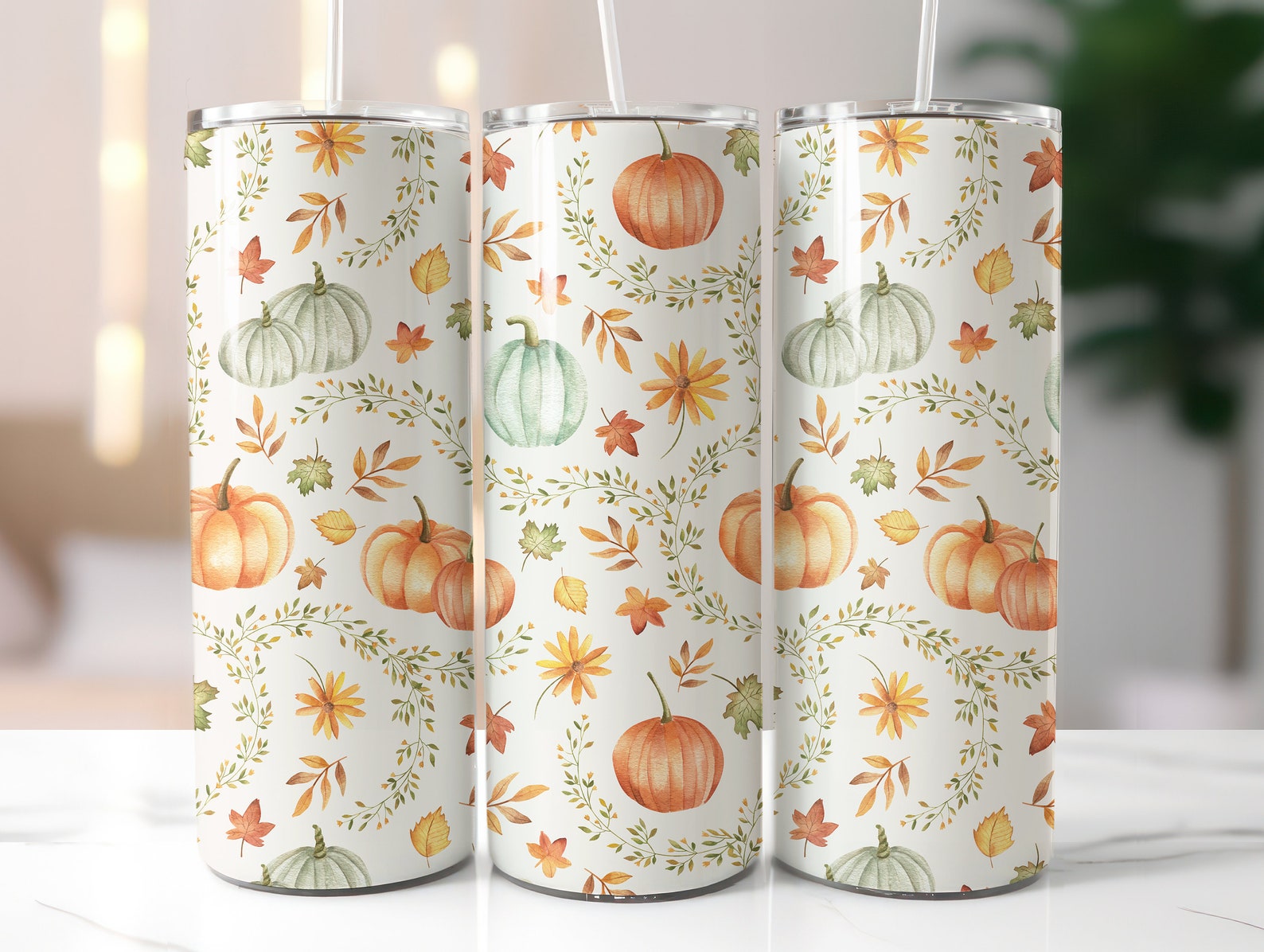 Boho Pumpkin Seamless Pattern | Watercolour Floral Autumn Pumpkins ...