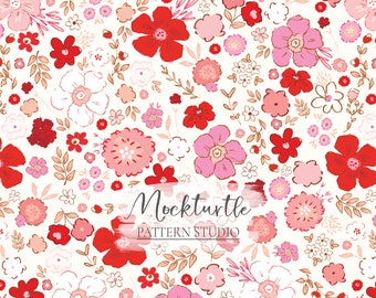 Ditsy Flower Seamless Pattern | Valentine's | Floral Surface Pattern | Commercial Use