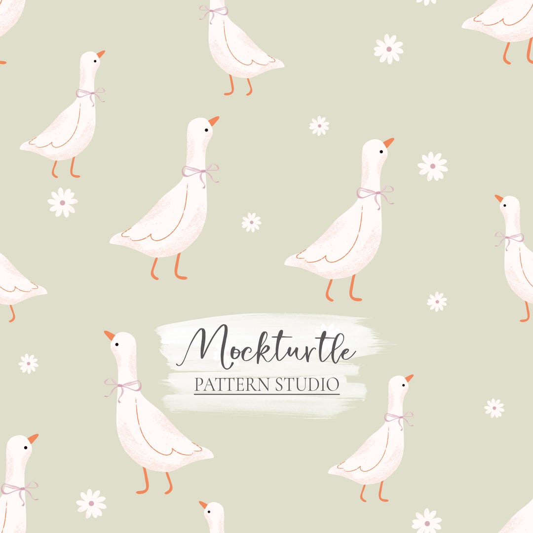 Silly Goose Seamless Pattern With Coquette Bow | Spring Easter Design ...