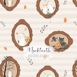 Halloween Seamless Pattern | Spooky Ghost Portraits | Cute Halloween Ghosts | Halloween Surface Pattern | Commercial Use Surface Pattern
