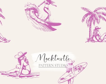 Surf Seamless Pattern | Summer Cowgirl Surfer | Commercial Use Surface Pattern