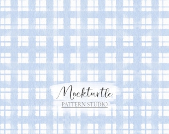 Soft Blue Watercolour Gingham Seamless Pattern | Spring Plaid | Summer Collection | Commercial Use Surface Pattern