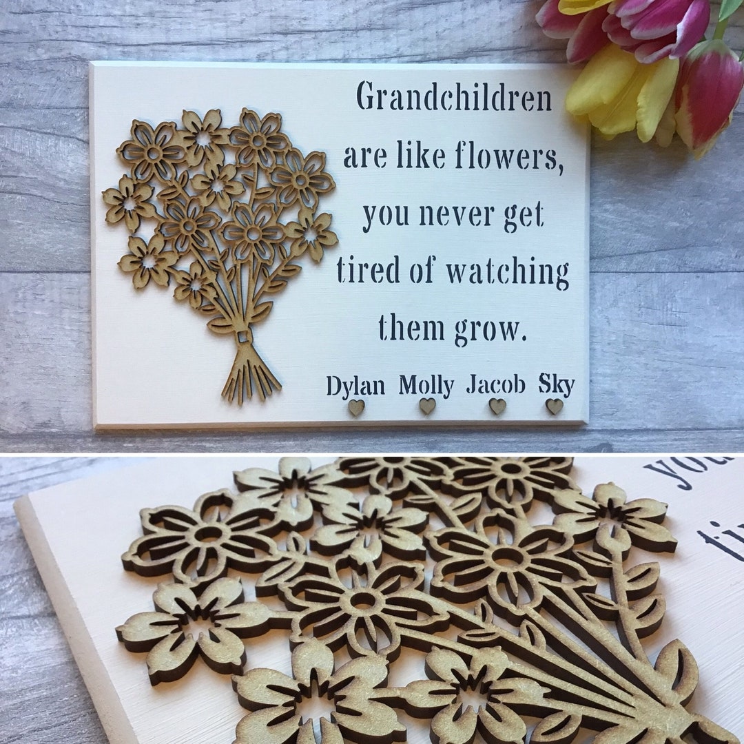 Grandparents Wooden Sign,personalised Giftgrsndchildrens Names,flower