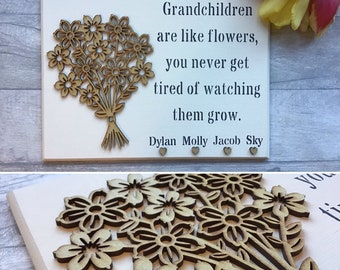 Grandparents wooden sign,personalised giftgrsndchildrens names,flower gift,nan,gift for grandparent,grandchildren,wall decor,keepsake,wood