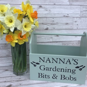 Personalised wooden gardening box,grandad gift,nanny gift,gardening present,love gardening,gardening tools holder,wood crate,gardening gift image 1