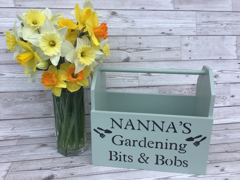 Personalised wooden gardening box,grandad gift,nanny gift,gardening present,love gardening,gardening tools holder,wood crate,gardening gift image 1