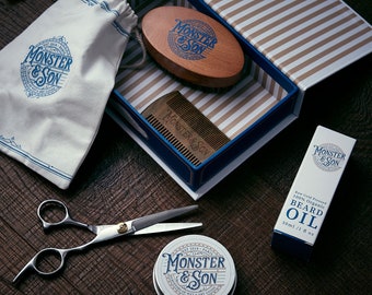 Organic Beard Grooming Kit by Monster&Son Premium 7 Item Giftbox Set