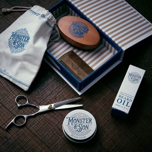 Organic Beard Grooming Kit by Monster&Son Premium 7 Item Giftbox Set