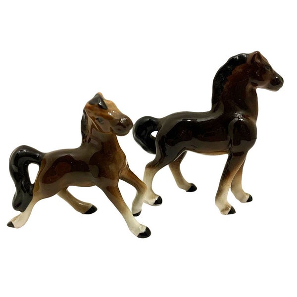 VTG Bone China Brown Mare & Yearling Horse Figurines