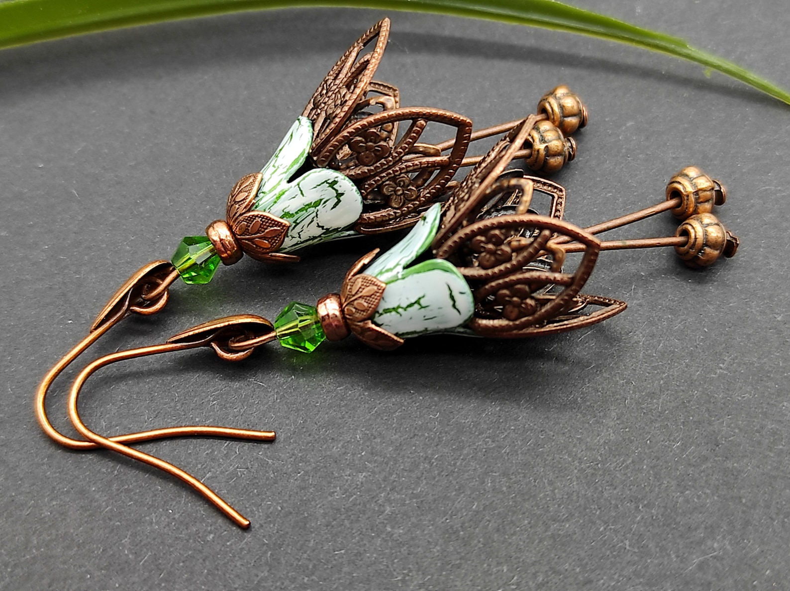 Copper Flower Earrings Bell Flower Dangle Earrings Flower Etsy