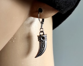 Tibetan Silver Horn Dangle Earring - Celtic, Goth, Tribal