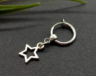 Silver clip-on star dangle charm clip-on silver star earring For men gift Star is born non pierced Celestian clip-on Celestial earring gift