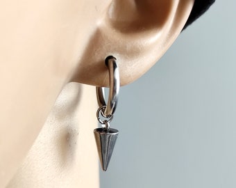 One steel cone hoop earring spike short dangle cone earring goth cone silver cone hoop metal spike metal cone earring industrial jewelry con