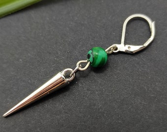 Malachite earrings one men earring green men earrings long men dangle guys earring goth dangle goth gift boyfriend gift, spike earrings