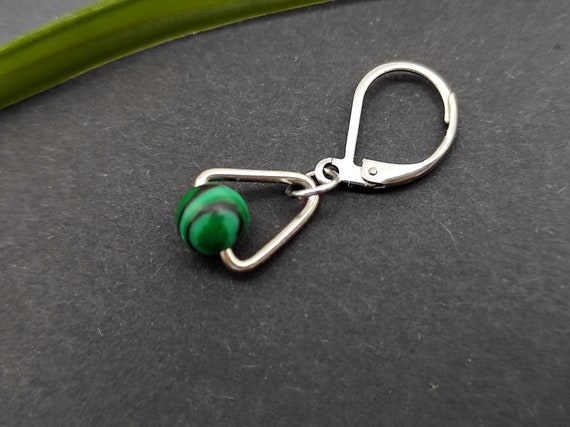 Malachite Earrings One Men Earring Green Men Earrings Short Men