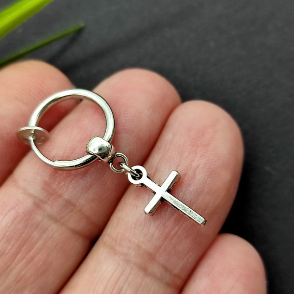 Pendentif croix en argent mini croix à clipser pour hommes, boucle d'oreille petite croix, protection des oreilles non percée, cadeau d'un ami croisé