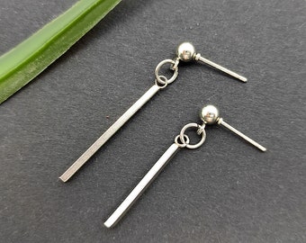 Men stick dangle, stick earring, one stick earring, silver bar earring, one bar earring, men bar earring, silver stick, men silver bar