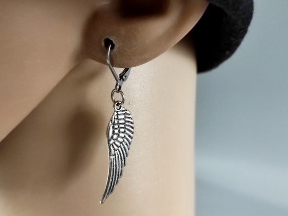 One Angel Wing Earring Gray Wing Earring Gunmetal Wing Earring for Men for Women Men Earring Men Dangle Men Wing Earring Boyfriend Gift Etsy